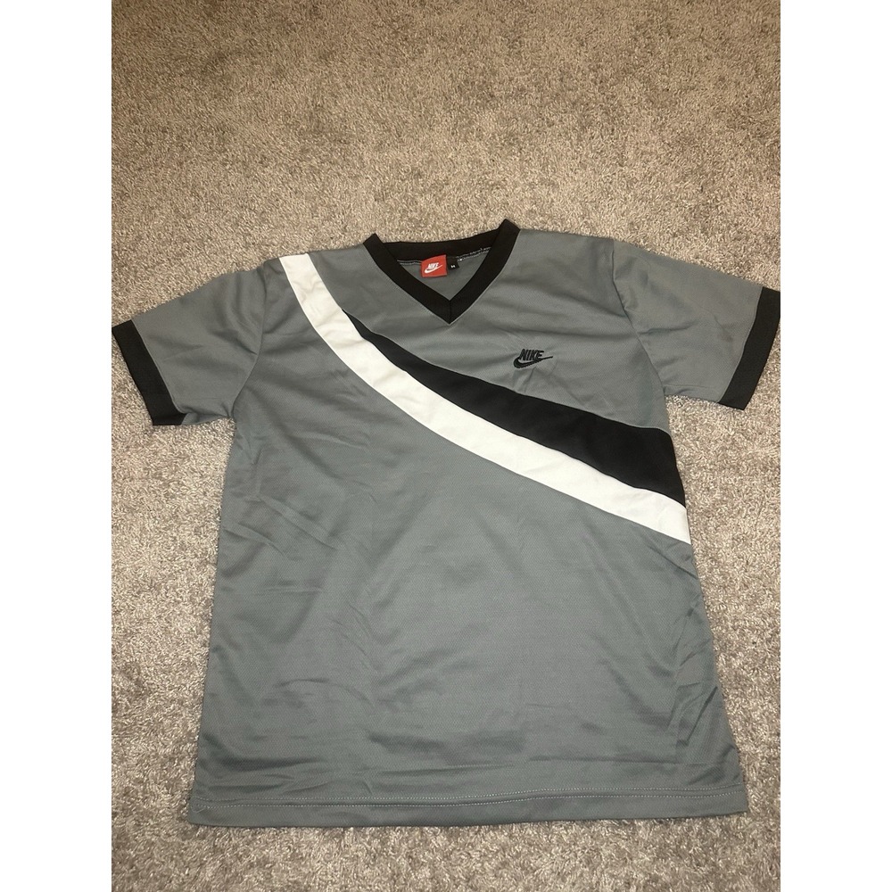 Nike Sportswear Jersey Mens M Gray Black White Colorblock V-Neck Soccer Top